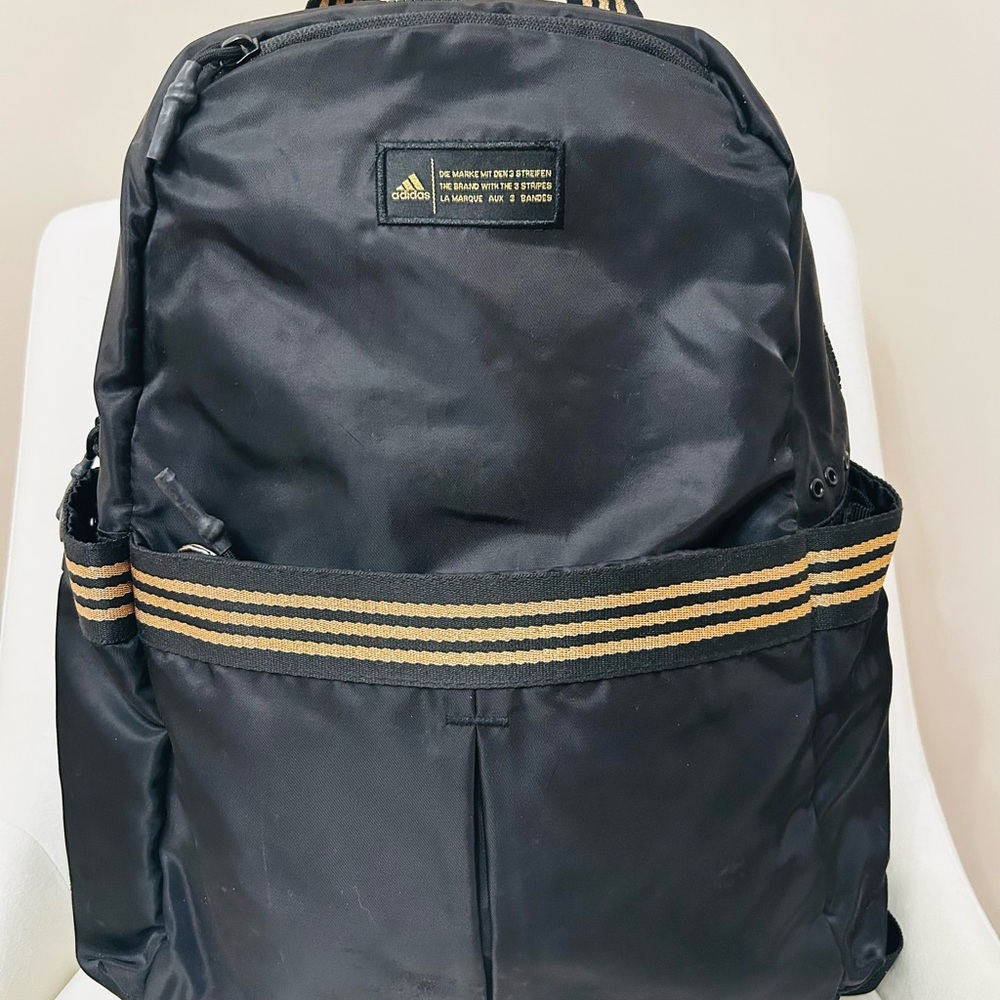 adidas Black Backpack with Gold Stripe Webbing - Picture 1 of 5